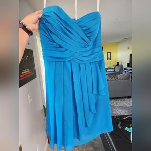 David's Bridal blue strapless short dress, 14